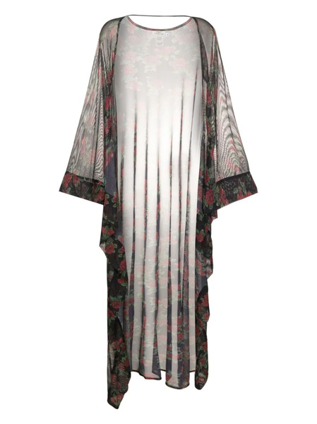  Amir Slama Sheer Rose-pattern Kaftan - Black 