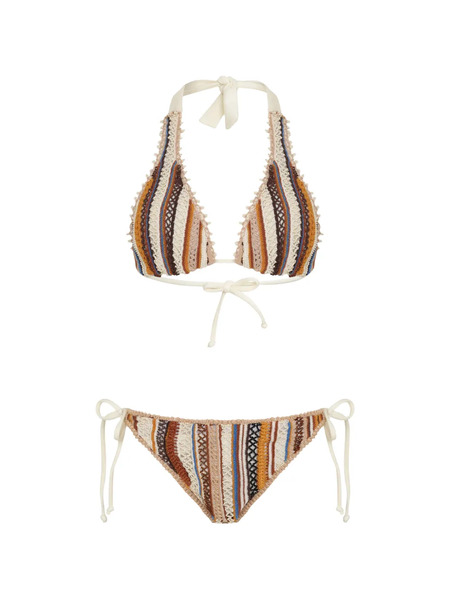  Amir Slama Striped Fringed Beachwear - Neutrals 