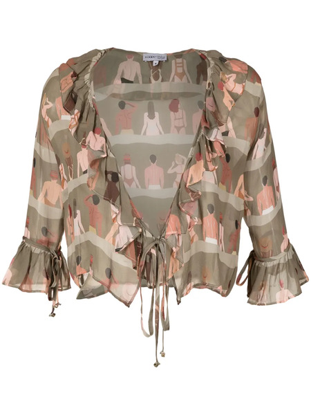  Amir Slama Swimmer-print Silk Blouse - Green 