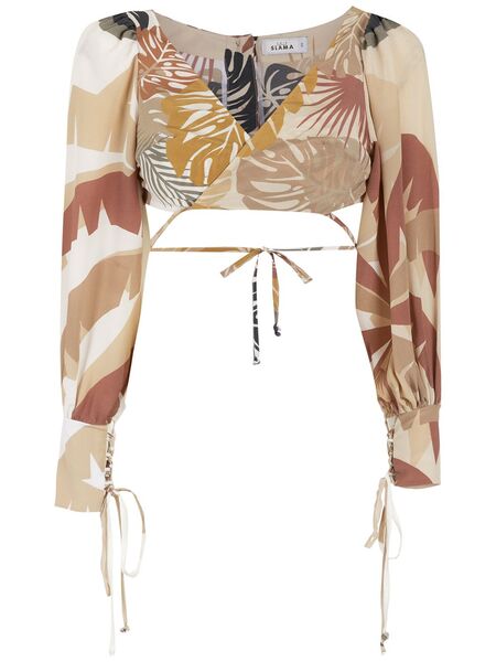  Amir Slama Tropical Print Cropped Wrap Blouse - Neutrals 