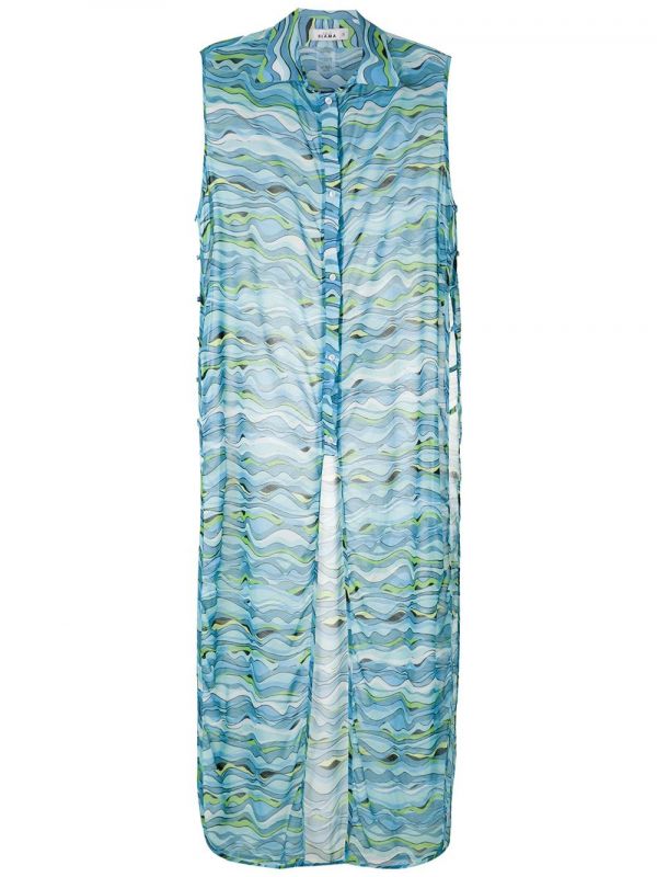  Amir Slama Wave-print Maxi Kaftan - Blue 