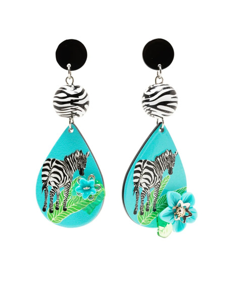  Amir Slama Zebra-print Drop Earrings - Blue 