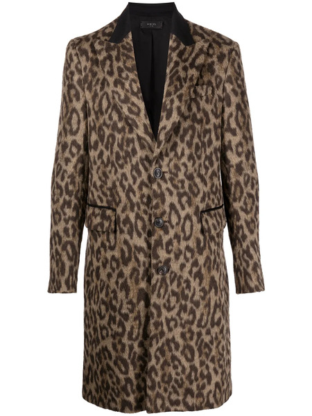  Amiri Brushed Leopard-print Single-breasted Coat - Brown 