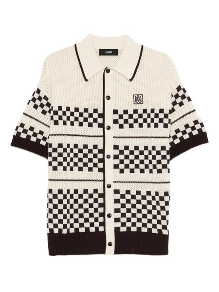  Amiri Checkered Mesh Logo-patch Shirt - Brown 