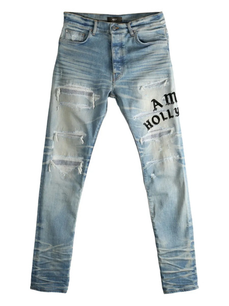  Amiri Distressed Embroidered Jeans - Brown 
