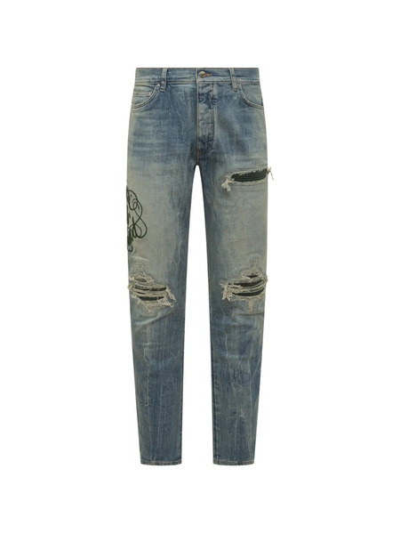  Amiri Embroidered Distressed-effect Jeans - Blue 