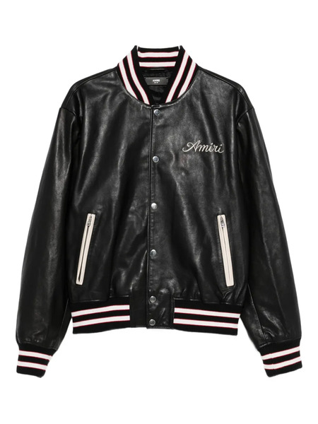  Amiri Embroidered Leather Varsity Jacket - Black 