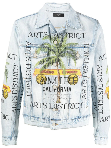 Amiri Graphic-print Distressed-effect Denim Jacket - Blue 