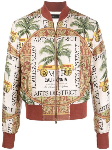  Amiri Graphic-print Silk Bomber Jacket - Neutrals 