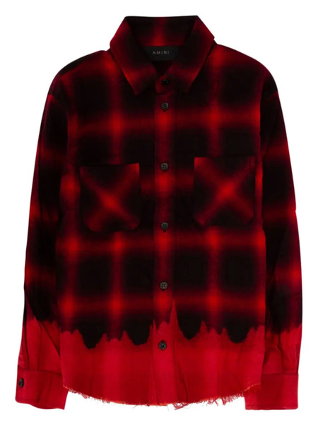  Amiri Kids Distressed Plaid Check Cotton Shirt - Red 