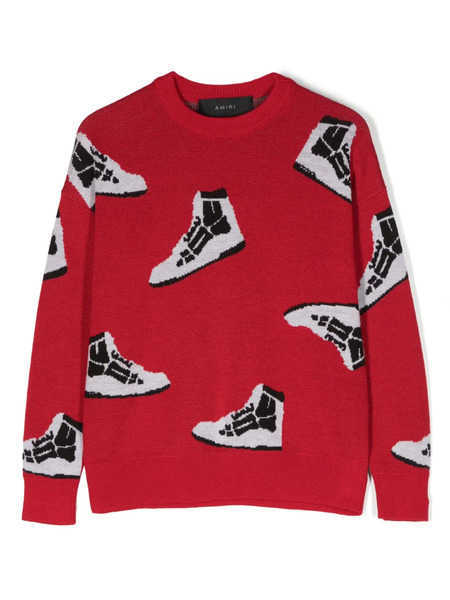  Amiri Kids Patterned Intarsia-knit Wool Sweater - Red 