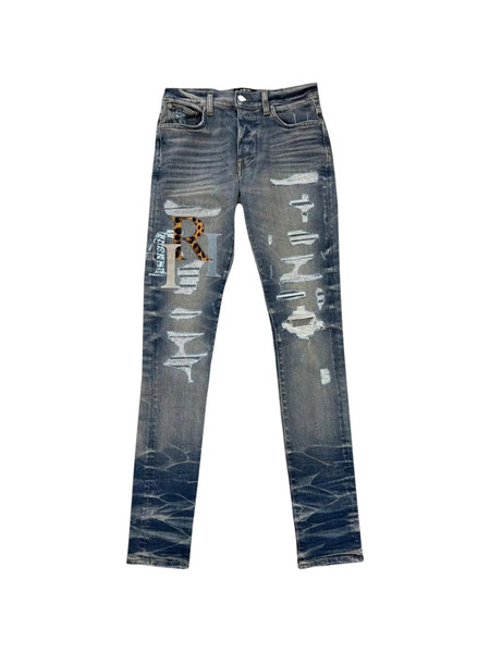  Amiri Leather Logo Jeans - Blue 