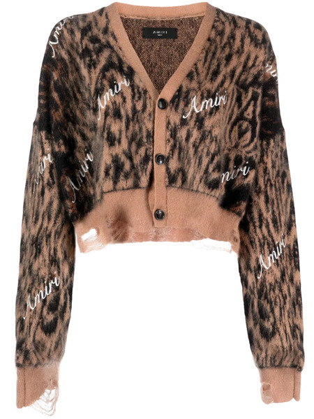  Amiri Leopard-print Cropped Cardigan - Brown 
