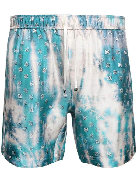  Amiri Monogram-print Elasticated-waist Shorts - Blue 
