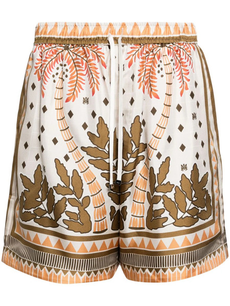  Amiri Palm Tree Silk Shorts - Brown 
