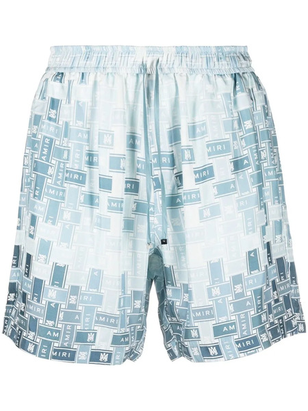  Amiri Pattern-logo-printed Silk Shorts - Blue 