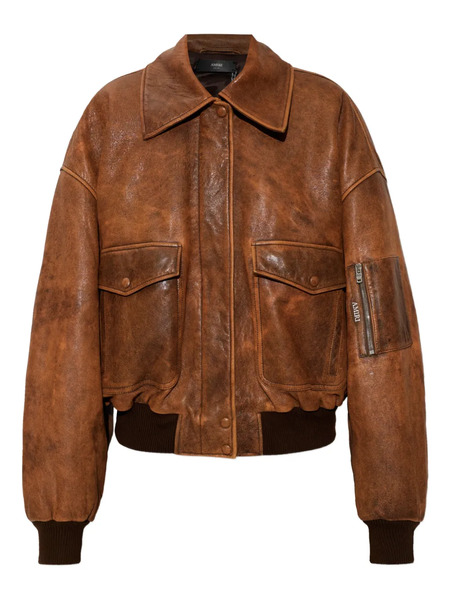  Amiri Pockets Zip-up Leather Jacket - Brown 
