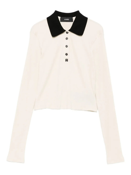  Amiri Ribbed-knit Polo Top - Neutrals 
