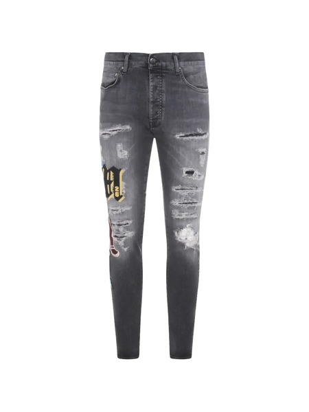  Amiri Ripped Patch Skinny Jeans - Grey 
