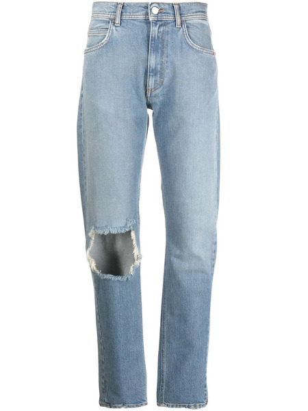  Amish Ripped Slim-cut Denim Jeans - Blue 