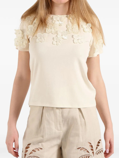  Amosa Floral Applique T-shirt - Neutrals 
