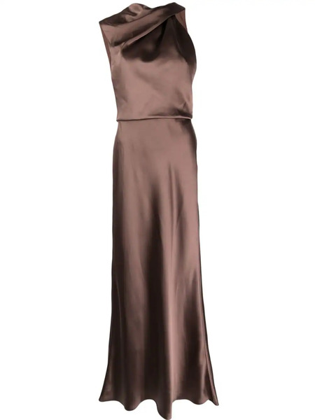  Amsale Asymmetric Draped Satin Gown - Brown 