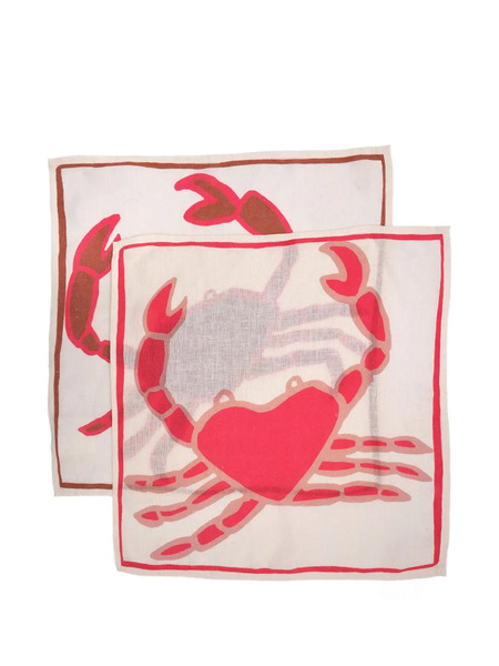  Amuse La Bouche Crab Linen Napkins (set Of Two) - Neutrals 