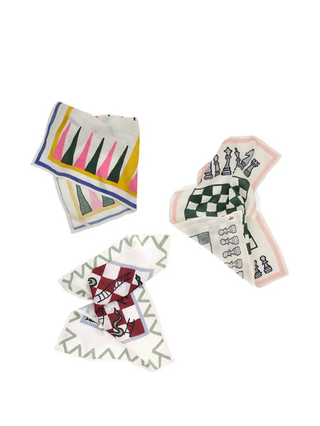 Amuse La Bouche Game-print Linen Tea Towels (set Of Three) - Multicolour 