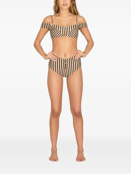  Amuse Striped Lace-up Bikini - Brown 