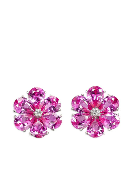  Anabela Chan 14k White Gold And Rhodium Vermeil Marguerite Daisy Sapphire And Diamond Earrings - Silver 