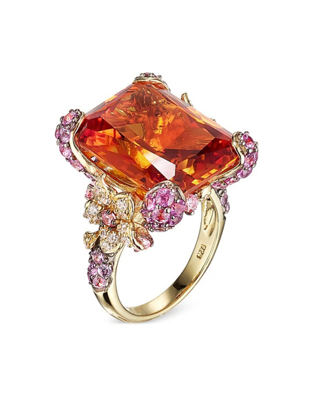  Anabela Chan 18kt White And Yellow Gold Imperial Cinderella Sapphire And Diamond Cocktail Ring - Orange 