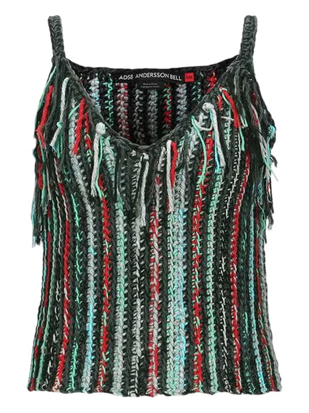  Andersson Bell Fringed Knitted V-neck Tank Top - Green 