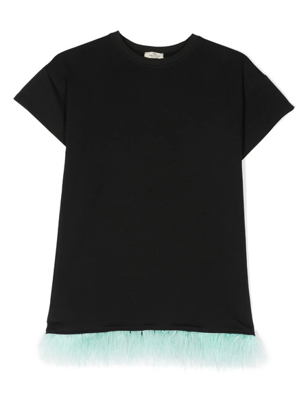  Andorine Embellished-feather Organic Cotton Dress - Black 