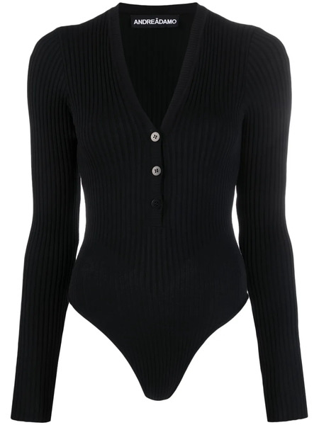  AndreĀdamo Long-sleeve Ribbed-knit Bodysuit - Black 