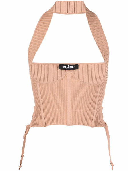  AndreĀdamo Ribbed-knit Corset Top - Neutrals 