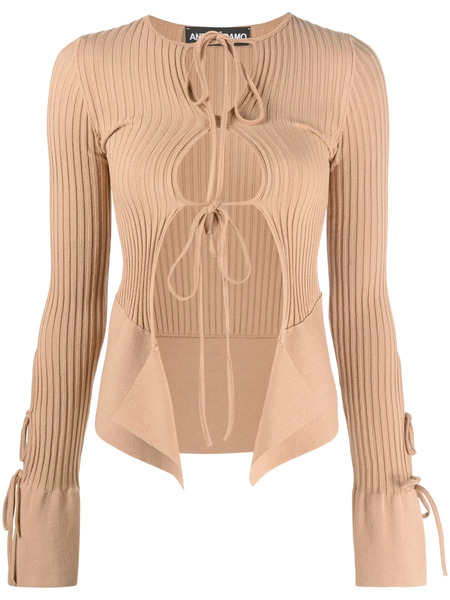  AndreĀdamo Ribbed-knit Long-sleeve Top - Neutrals 