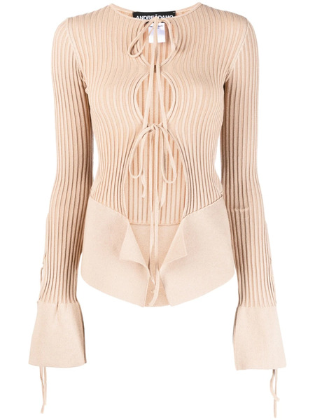  AndreĀdamo Tie-fastening Long-sleeve Knitted Top - Neutrals 