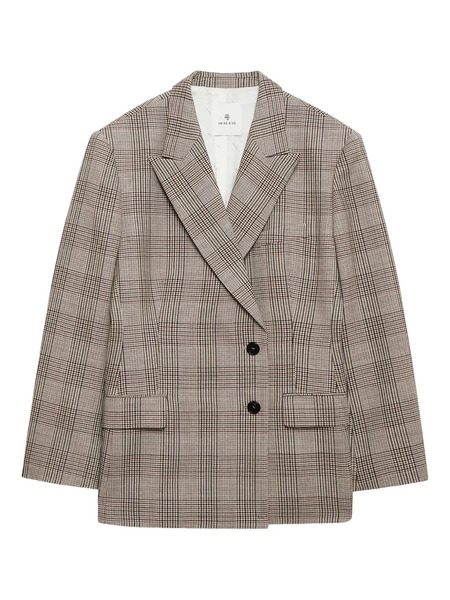  Anine Bing Aretha Plaid Button Blazer - Brown 