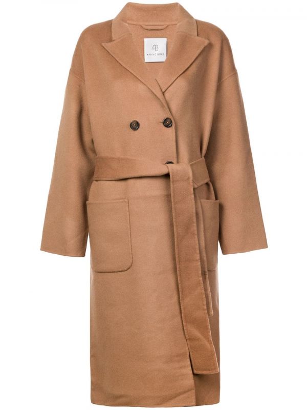  Anine Bing Dylan Belted Double-breasted Coat - Neutrals 