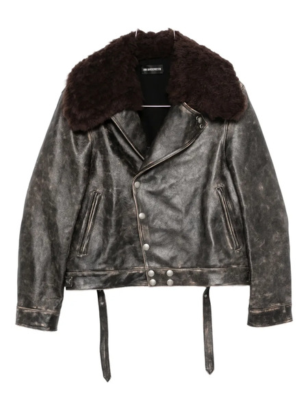  Ann Demeulemeester Binus Fur-collar Button Leather Jacket - Black 
