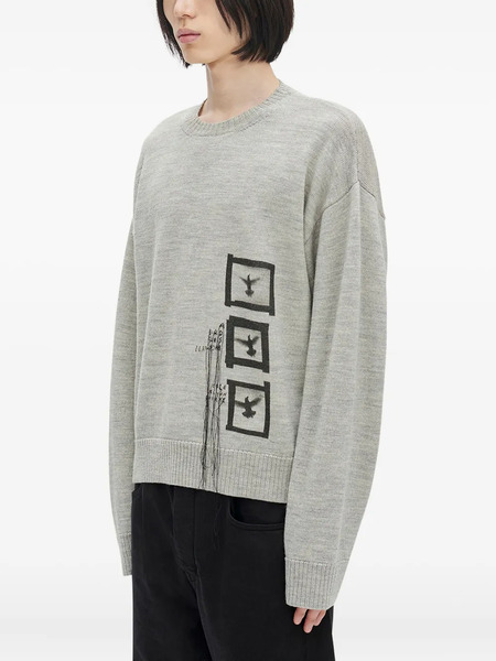  Ann Demeulemeester Bird-print Wool Sweater - Grey 