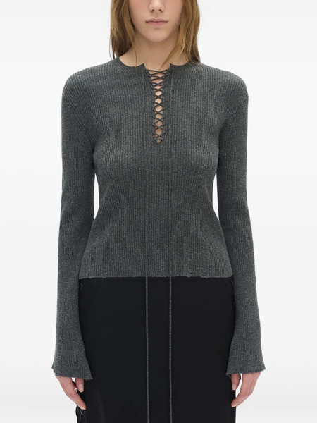  Ann Demeulemeester Distressed Ribbed Top - Grey 