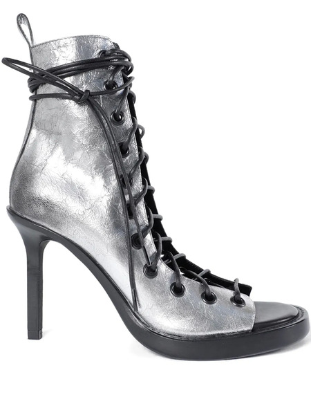  Ann Demeulemeester Hilla Laminated Leather Lace-up Boots - Grey 