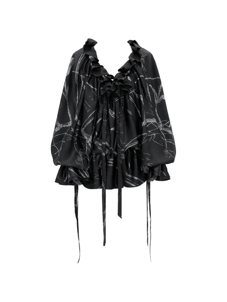  Ann Demeulemeester Ruffled Printed Mini Dress - Black 