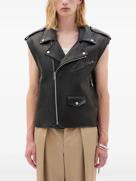  Ann Demeulemeester Sleeveless Leather Biker Jacket - Black 
