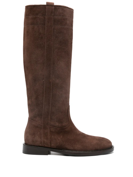  Anna F. Leather Topstitching Boots - Brown 