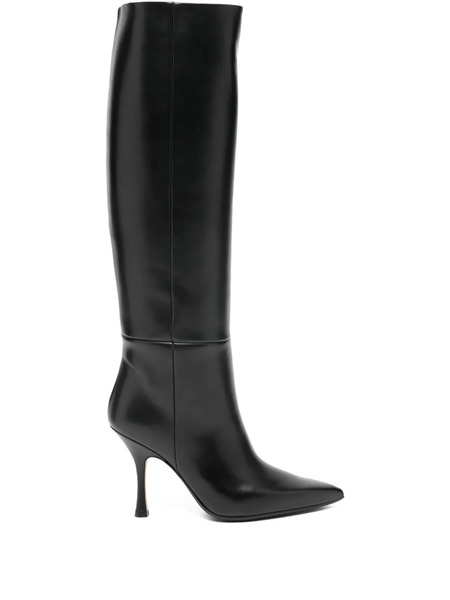  Anna F. 100mm Pointed Leather Boots - Black 