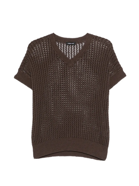  Anne Claire V-neck Open-knit Jacket - Brown 