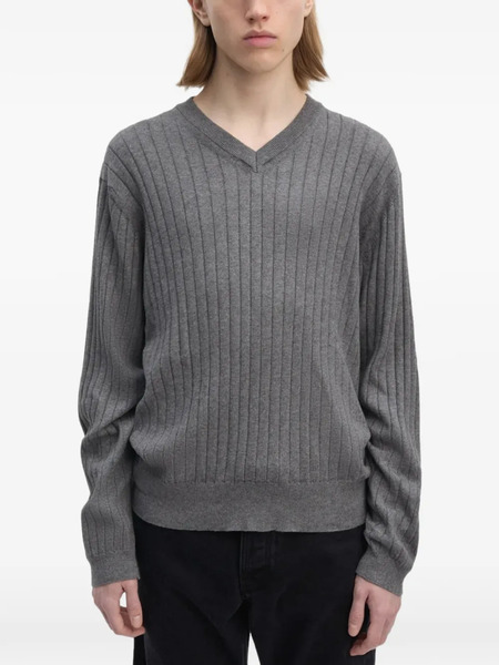  Another Aspect Ribbed V-neck Sweater - Grey 