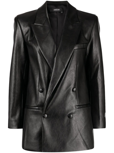  Anouki Double-breasted Faux-leather Blazer - Black 